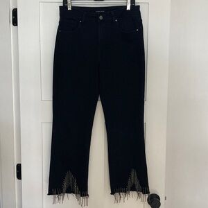 Risen Jeans size 11/31 Black with rhinestone fringe hem